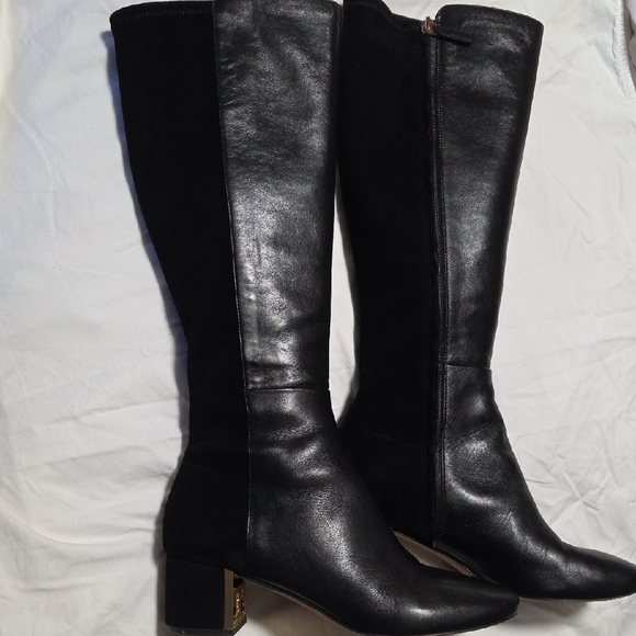 Tory Burch Black Heeled Boots with Gold Accent - Picture 13 of 16